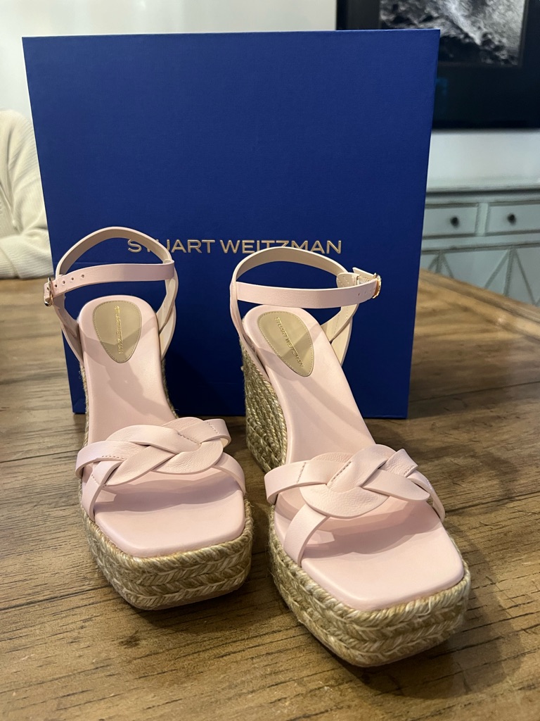 Stuart Weitzman Blush Braided Espadrille Wedge Sandals